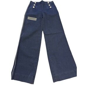 Ralph Lauren Rugby Pants Sz 0 Wide Leg Button Detail Lace Up In Back Navy Rare